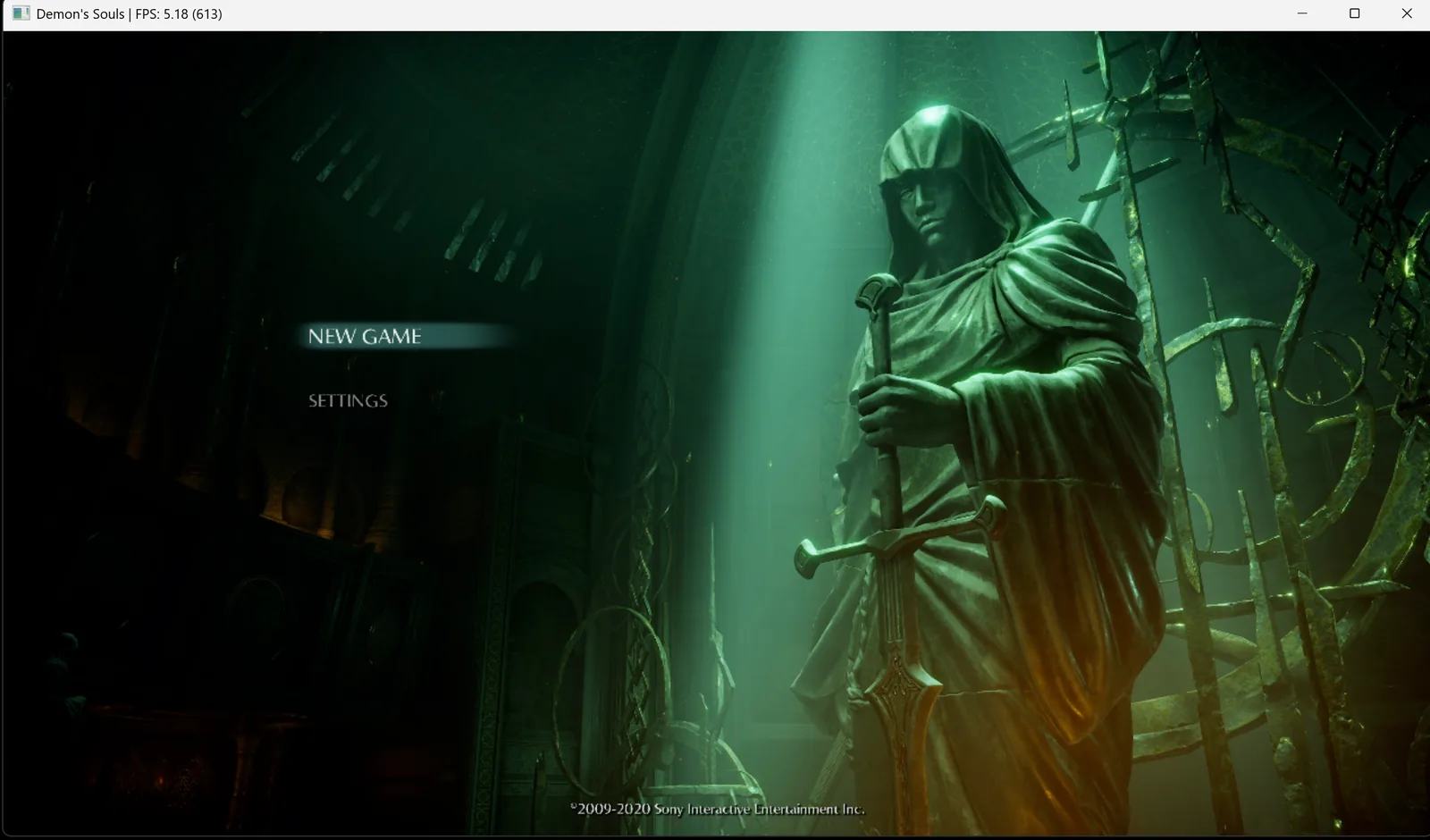Demon's Souls: The main menu (New Game) on the first Windows boot branch, PPSA01342.