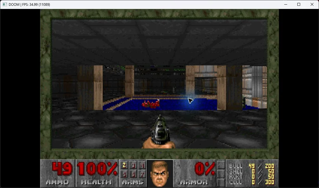 DOOM (homebrew port): DOOM E1M1 on Windows after moving and shooting.