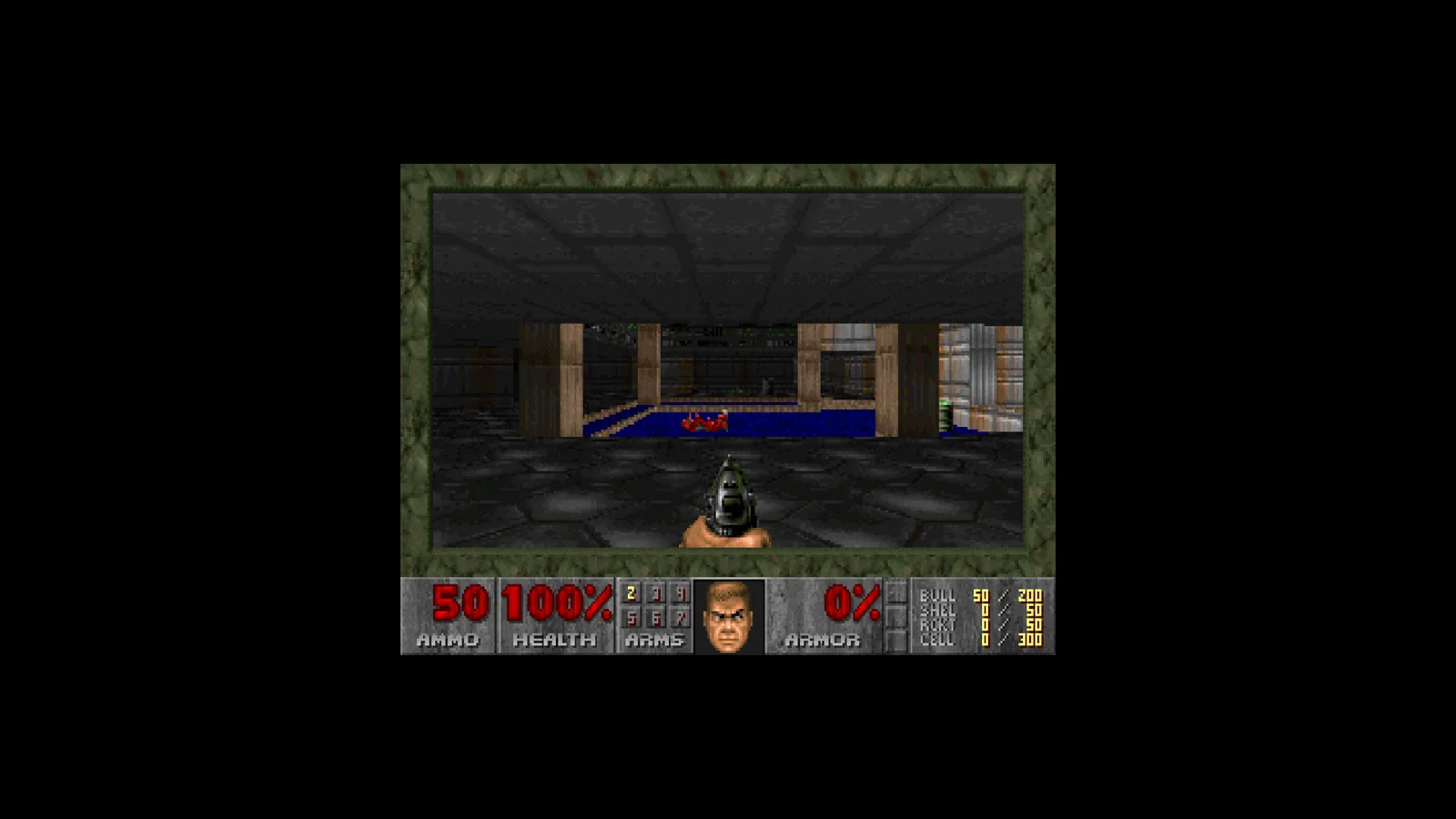 DOOM (homebrew port): Linux run: one of three screenshots of the DOOM launcher and E1M1 posted with the report (the post does not label which is which).