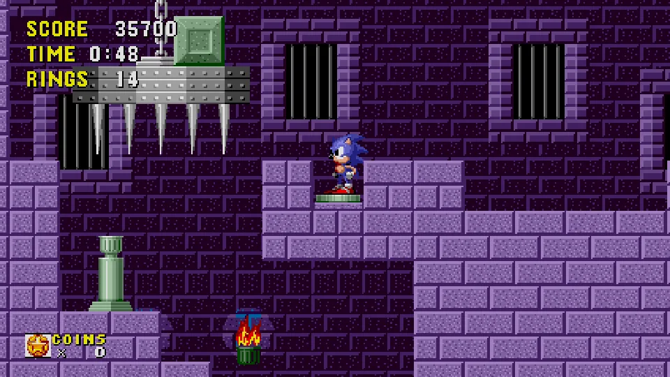 Sonic Origins: Sonic 1: another Marble Zone frame.