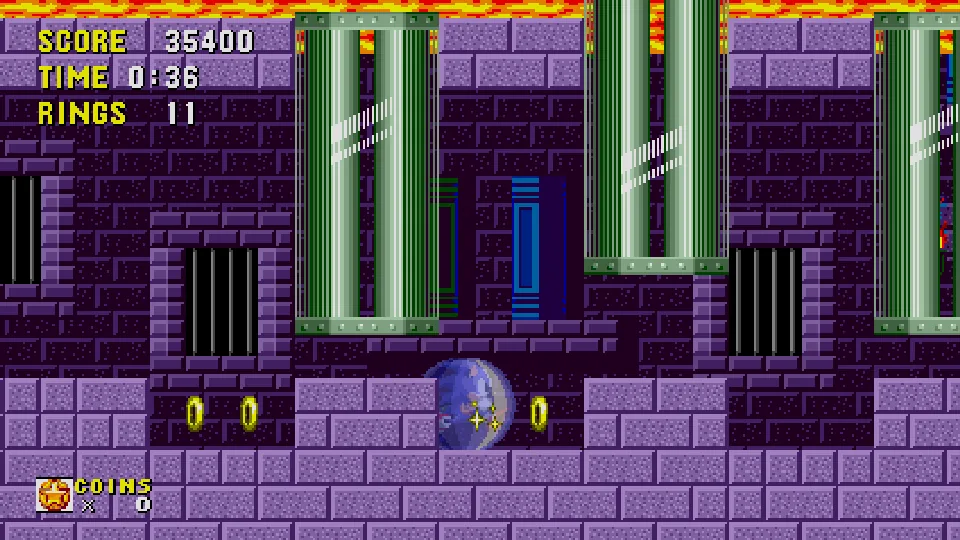 Sonic Origins: Sonic 1: Marble Zone Act 1, underground section.