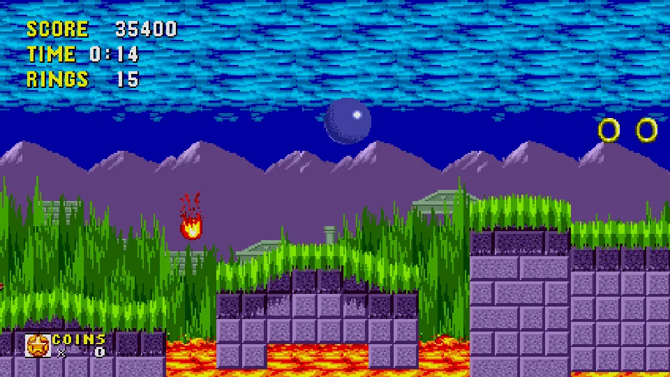 Sonic Origins: Sonic 1: another Marble Zone frame.